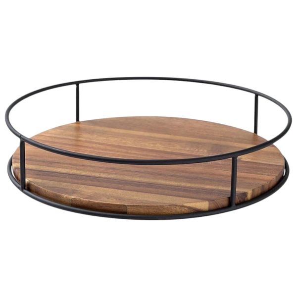 Nordic Wooden Rotating Spice Jar Storage Rack - 22CM - Brown/Black