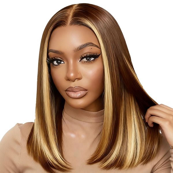 Geebuy 16Inch Full Frontal Highlight Piano Wig Straight-13x4 Lace Front Wig