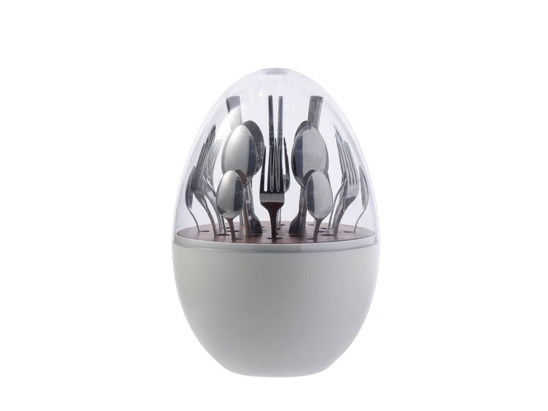 Egg-Shaped Cutlery Holder With Cover - 24-Piece Stainless Steel Utensil Set