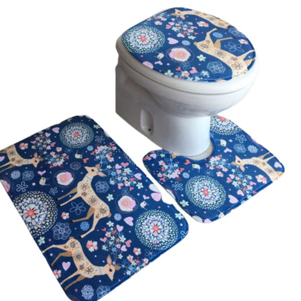 Bathroom/Toilet 3 Piece Flannel Non Slip Toilet Mat