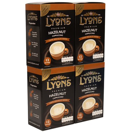 Lyons Hazelnut Cappuccino Coffee Sachets 4 x 12 Sachets 48 Drinks Daily Sale Shop