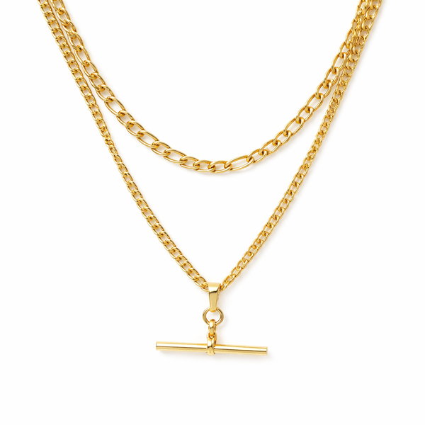 Vixen 14k Gold Plated Double Chain Fob Necklace