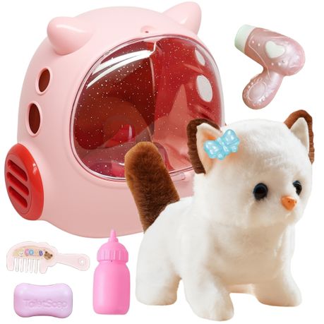 Pet Kitten with Carrier- Toys for Girls & Toddlers - Cat Plush Toy