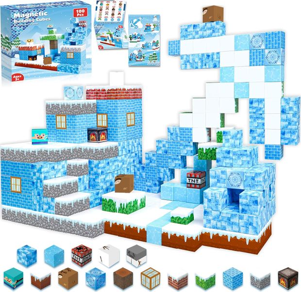100PCS Magnetic Building Blocks Glacier Castle, STEM Montessori Sensory