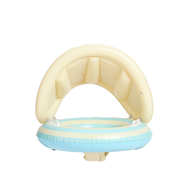 Multi-Colored Striped Children's Swimming Ring With Sun Visor And Handle