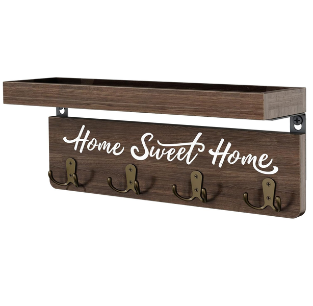 Key &amp; Mail Holder Coat Rack Wall Mount With Shelf For Hallway Kitchen Decor