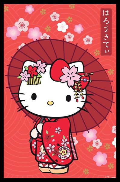 Hello Kitty (Japanese Style) Poster with Black Frame - 66cm x 96.5cm