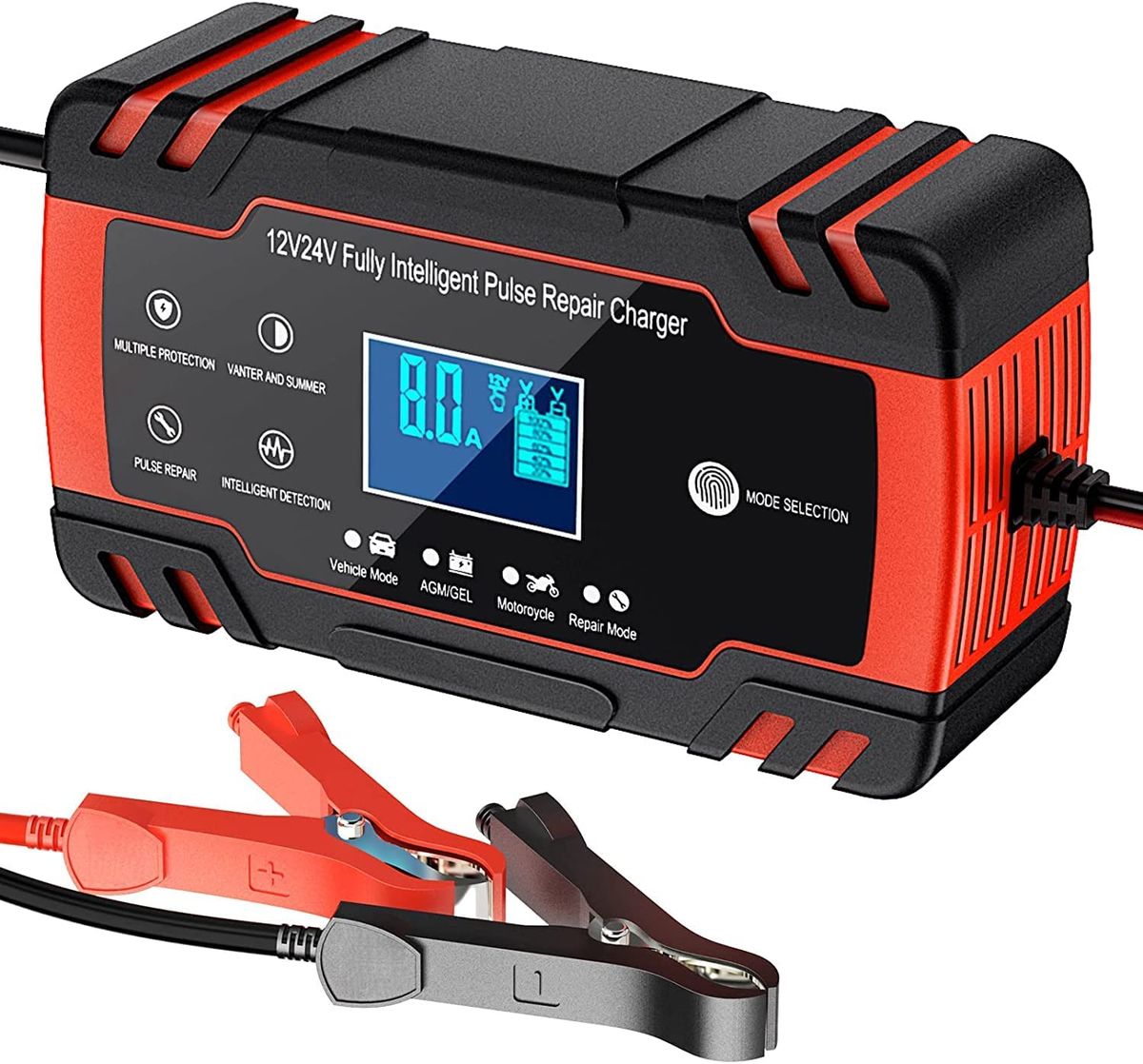 Gb 8a Fully Automatic 12v 24v Lcd Display Car Battery Charger - Red 