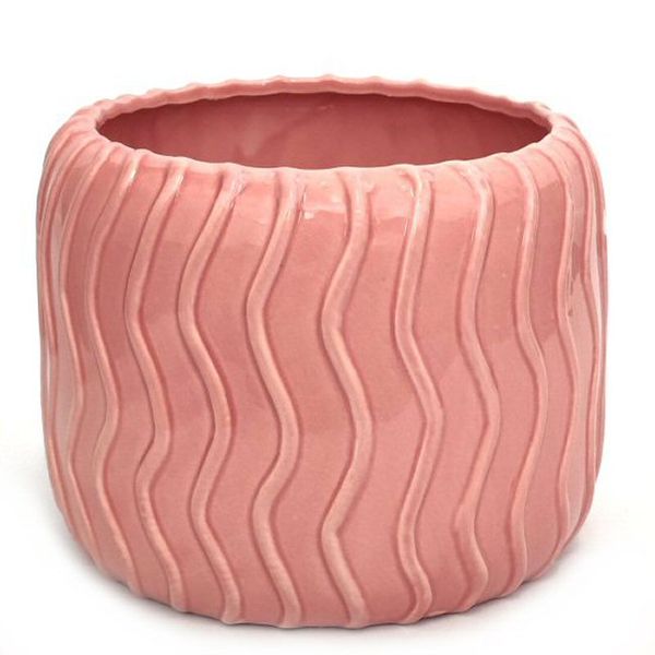 PH Garden - Large Pot Cover White With Wiggle Design Pink D19 x H15cm