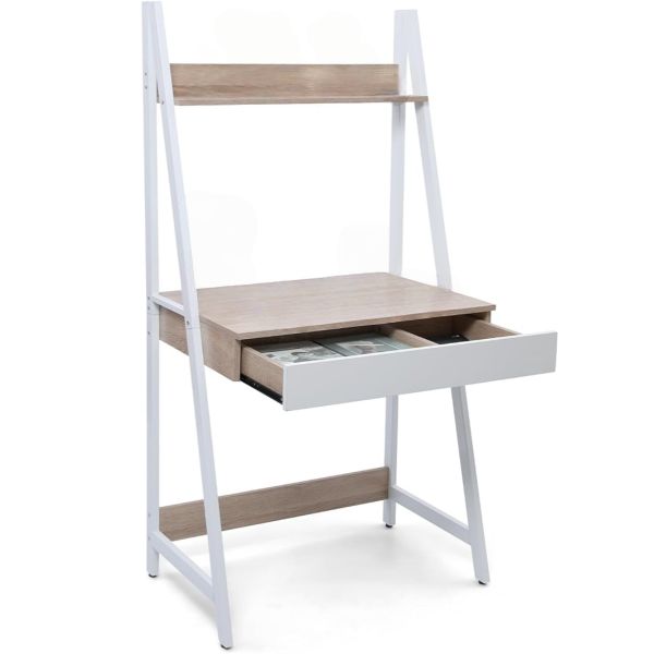 2-Tier Ladder Computer Desk, Modern Writing Desk with Storage Shelves
