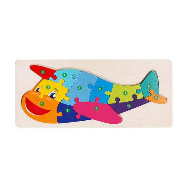 13 Piece Of Kids Educational Colorful Airplane Design Wooden Puzzle Toy Set