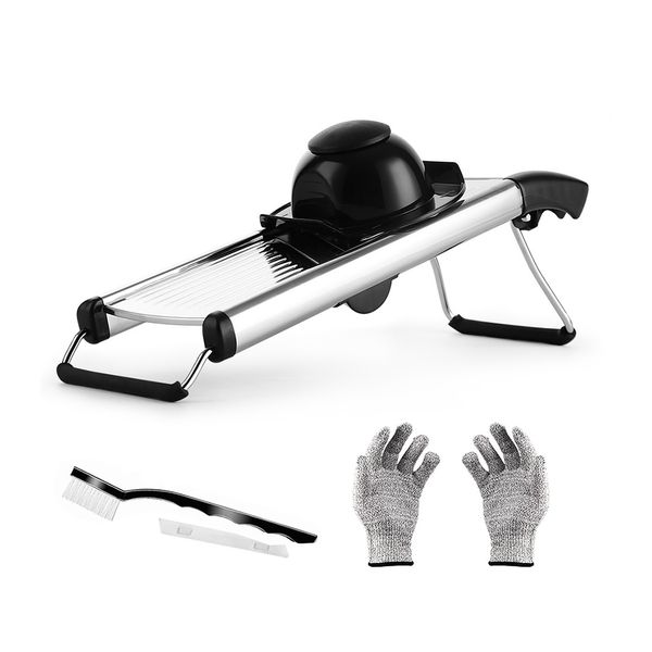 Vegetable slicer with anti cutting gloves and cleaning brush