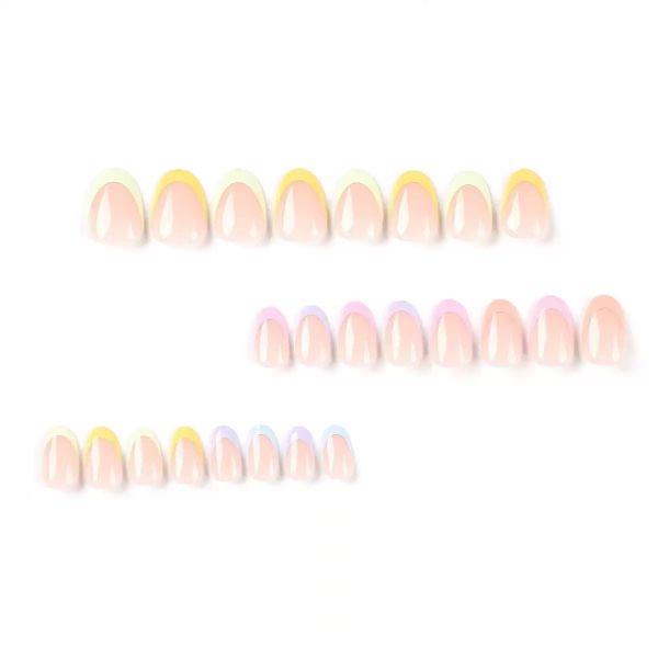 French Nails Short Almond Colored Rainbow French Tip Nude Pink Cute Fake