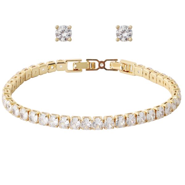Stella Luna Aurora Bracelet with 4mm Studs - Clear 14K Gold Plated