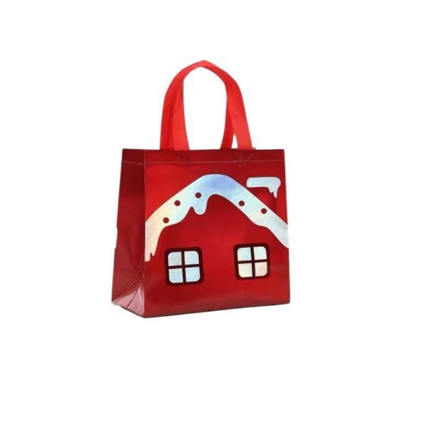 5-Pack Christmas House Design Durable Gift Bags -Festive Reusable Packaging