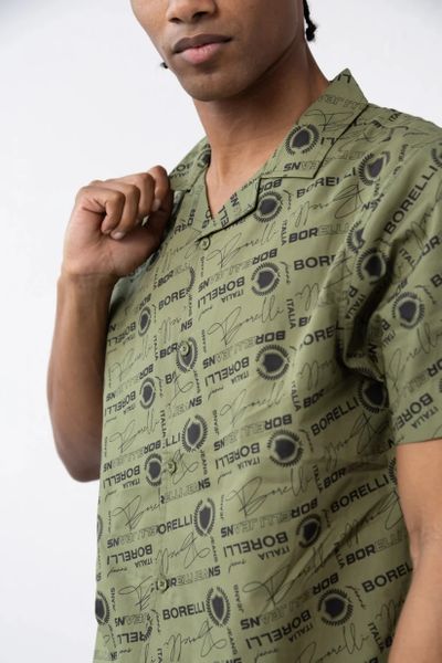 Borelli Cezaro Olive Allover Print Cotton Shirt
