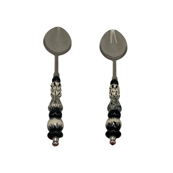 Salad Servers 2 Piece Set Beaded Handle Black&amp;White
