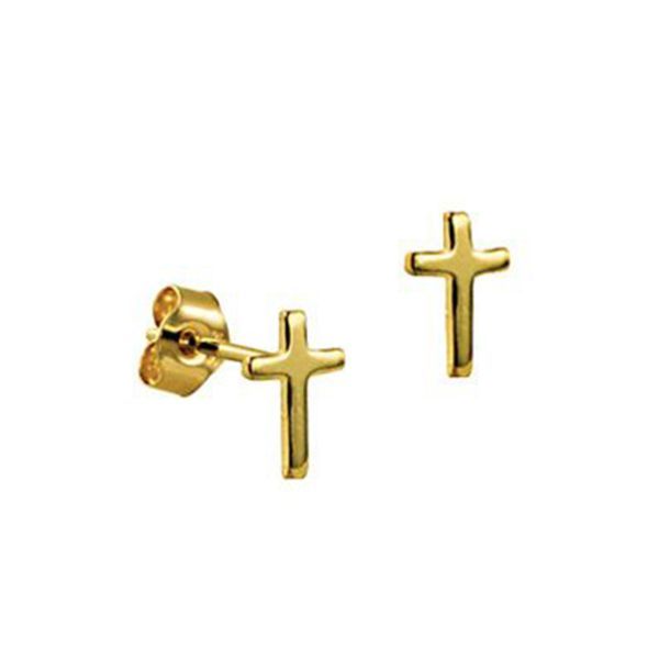 Broadway Jewellers - 9ct Yellow Gold Tiny Cross Stud Earrings