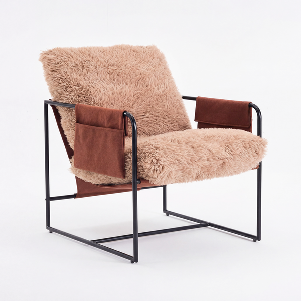 Modern Linen Accent Comfy Armchair with Side Pocket Wide Lounge Chair