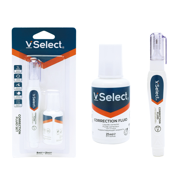 VSelect - Liquid White Out Correction Fluid with Brush, 21ml &amp; 8ml Bottles