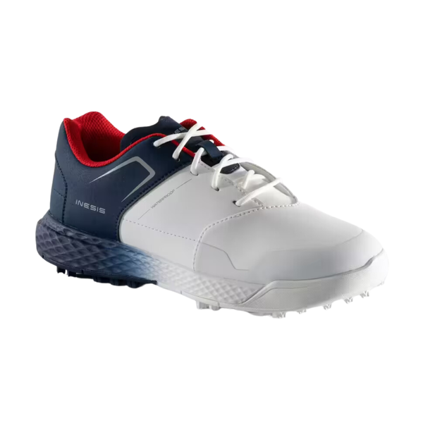 Inesis Children's waterproof grip golf shoes - MW500 white and blue
