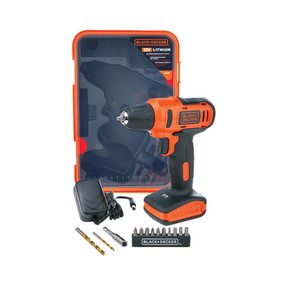 BLACK+DECKER 12V Cordless Drill Driver + 13 piece bits in Kitbox