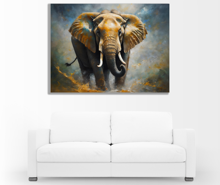 0188 Golden Family Elephant Canvas Wall Art