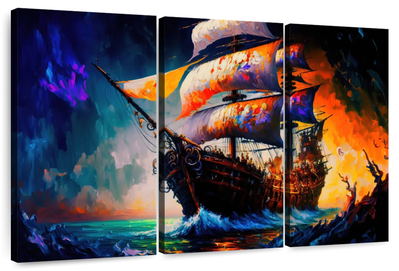 Canvas Art - Fair Wind Sail Boat 3 Piece Abstract Painting Canvas Wall Art