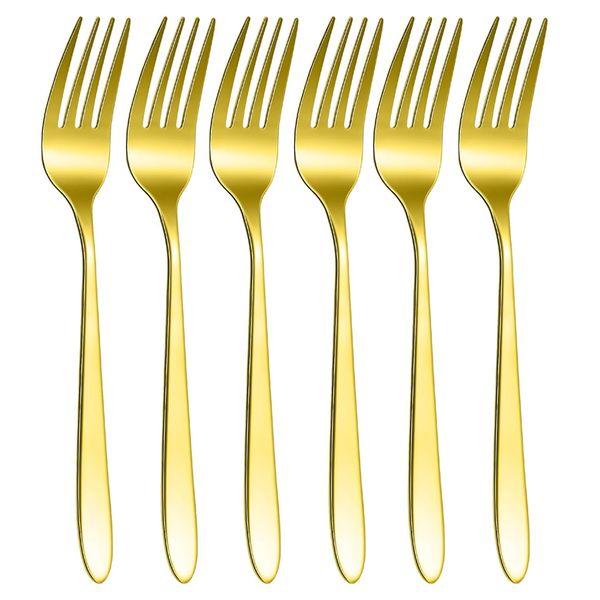 Set of 6 - Golden Dinner Fork Stainless Steel, Gold Mirror Finishing