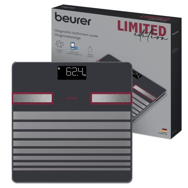 Beurer Diagnostic Bathroom Scale BF 451 LE25 with App: Fat, Muscle, BMI Etc