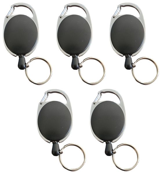 Keychain Carabiner with 60cm Retractable Cord - 5 Pack Combo