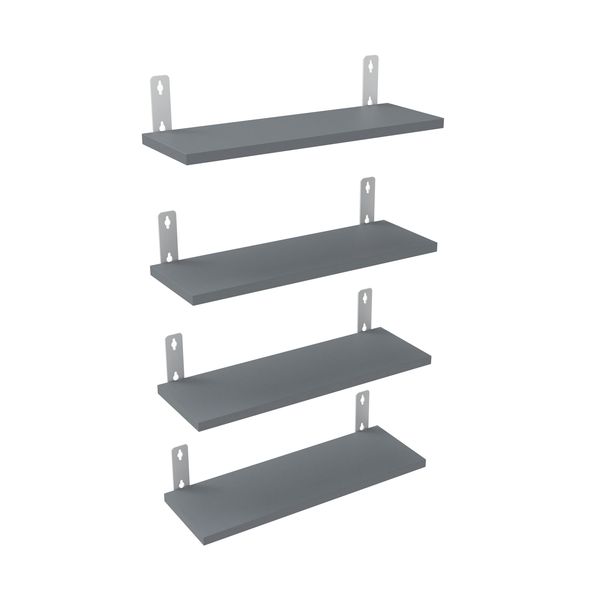 Wood Floating Shelves 4-Set with White Metal Brackets for Home, Office, Gym