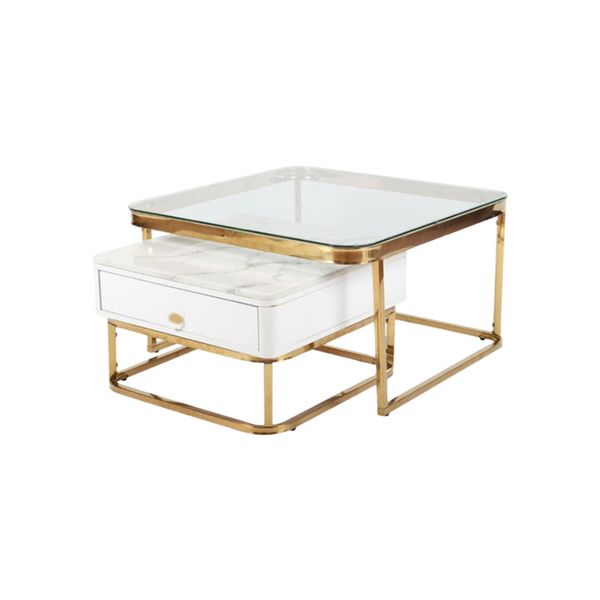 Square Glass Table With Marble Shelf DJF-60