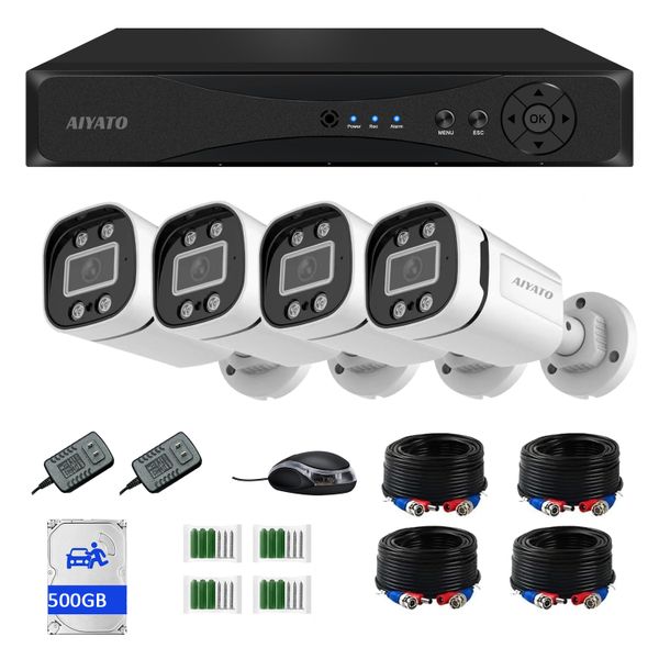Aiyato Security Camera System Kit 4 Channel 1080P AHD Camera with 500GB HDD