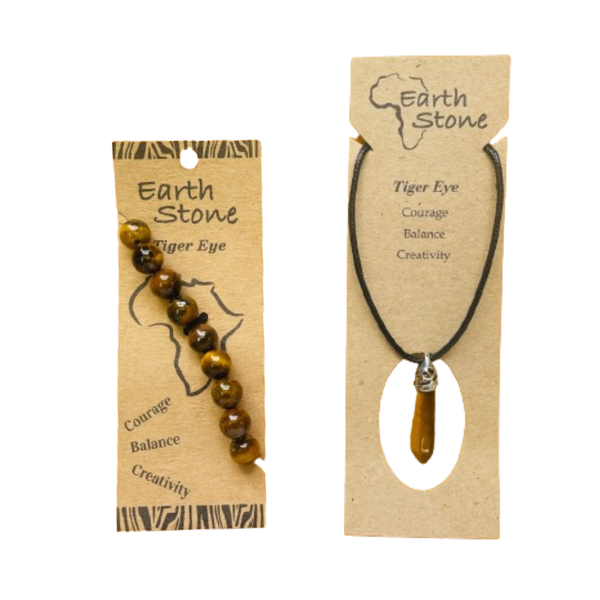Earth Stone Collection - Tigers Eye Bracelet And Ice Drop Necklace Set