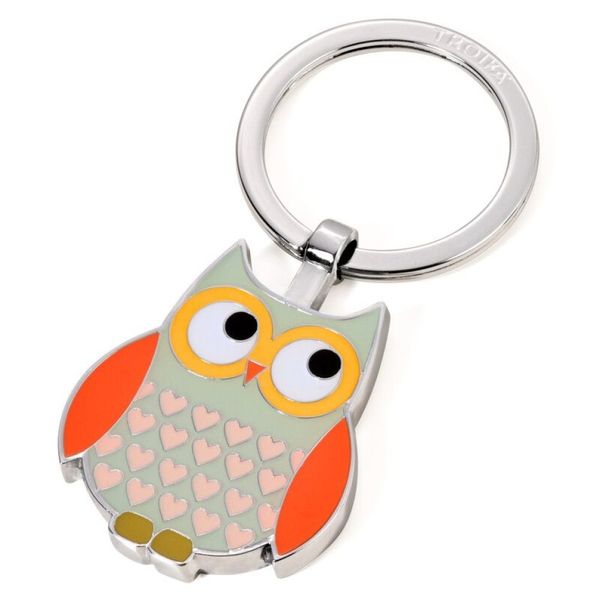 TROIKA - Keyring: Owl Pendant on Round Split Key Ring - Rosy