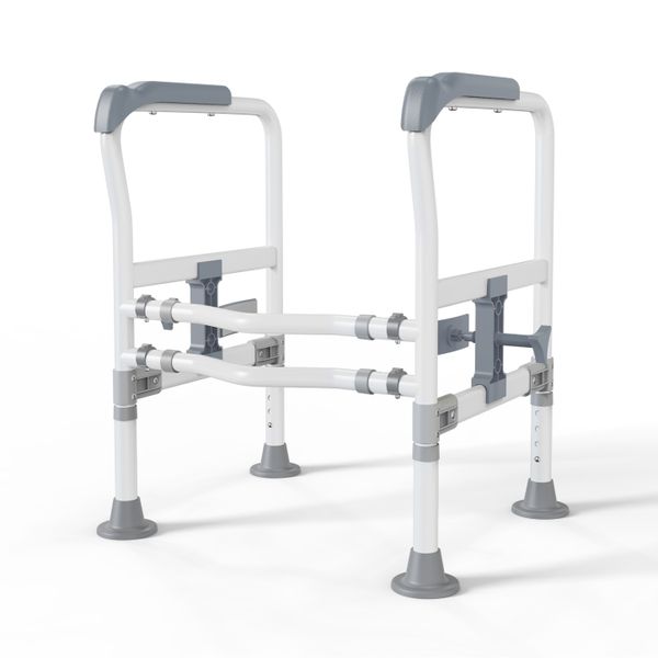 Adjustable Toilet Safety Frame - Dual Clamp Support with Blue Handles