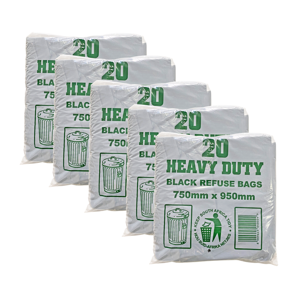 Refuse Bags Black - Set of 5 - 20 Per Pack- 750mm x 950mm