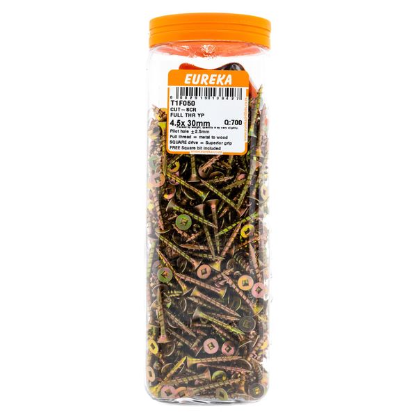 EUREKA Cut-Screw Full Thread Yellow Passivated 4.5 x 30mm Q:700 T1F050