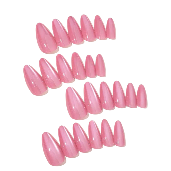 24 Almond Shaped Monochromatic Press-On Nails With Jelly Like Design -Pink