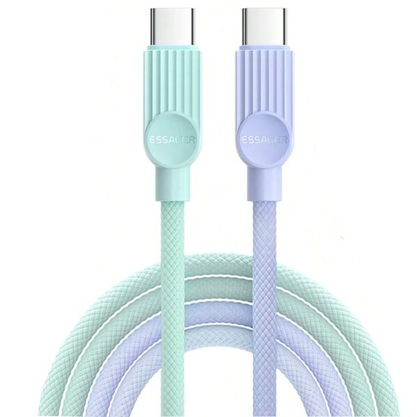 ESSAGER NeoFlow 60W USB-C to USB-C Superfast Green to Purple Charging Cable