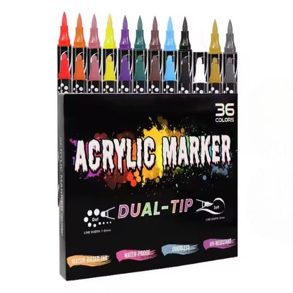36 Colors Acrylic Paint Pens - Dual Tip, Waterproof &amp; UV-Resistant Markers