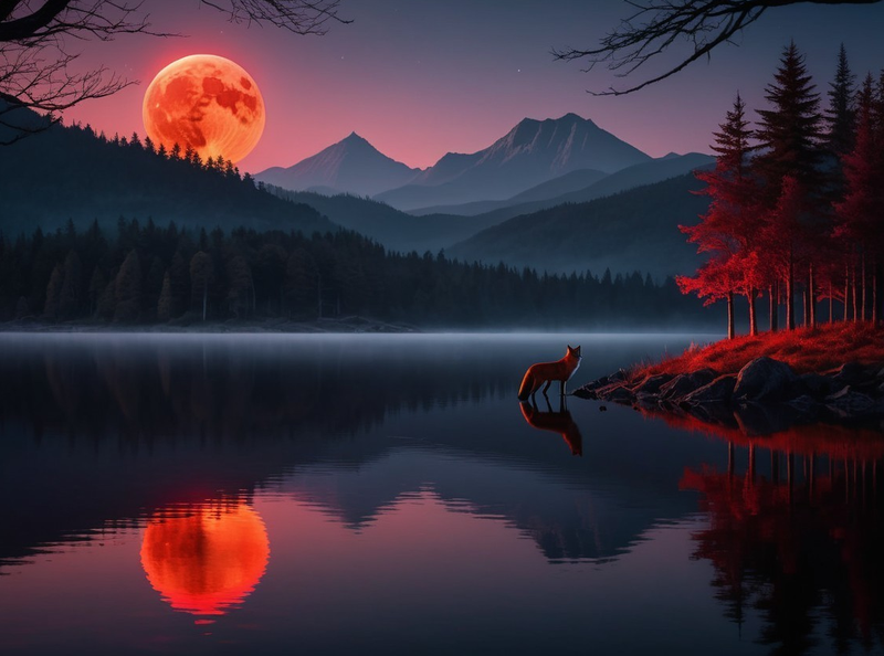Modern Canvas Wall Art Home Decor- Fox In The Lake