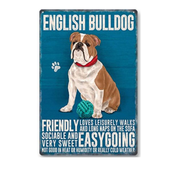 Decor Pet Metal Tin Signs Wall Picture English Bulldog 30cm