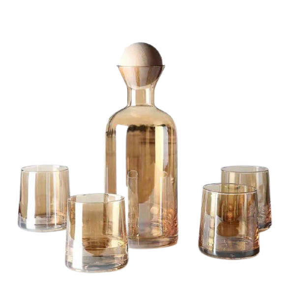 Set of 5 Glass Pitcher &amp; Glass Bottle - Brown
