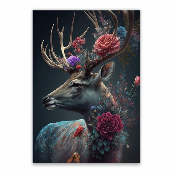 Deer Decorative Flowers Poster - A1