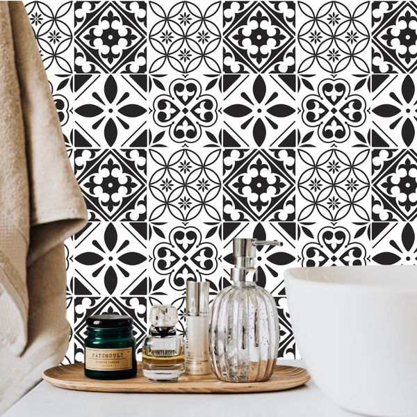 Black &amp; White Tile Wall Stickers