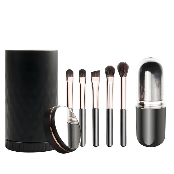 Bestby-6 in 1 Portable Mini Size Makeup Brushes Kit with Built-in Mirror