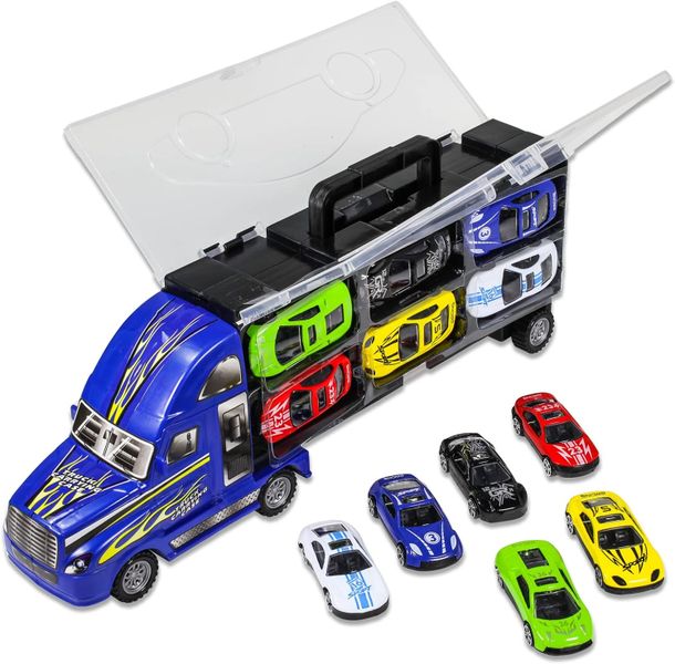 Blue Semi Truck Toy Car - 7 Piece