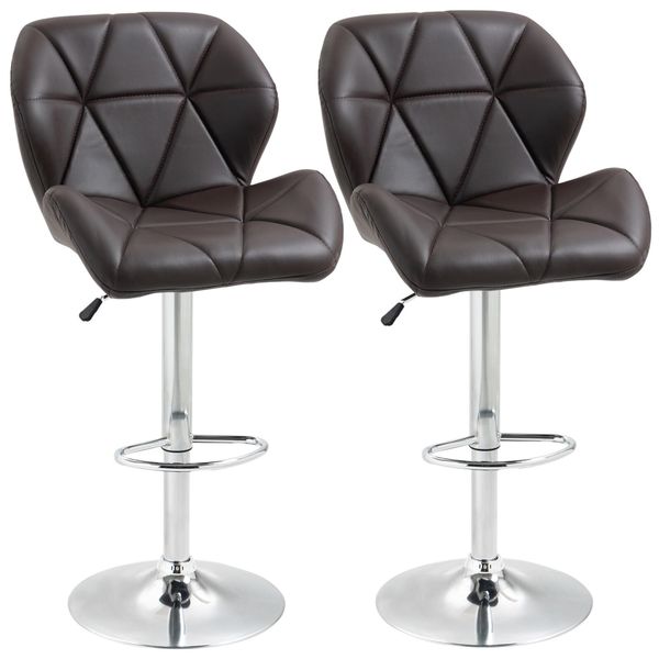 Diamond Padded Bar Stools - Set of 2 - Brown Colour